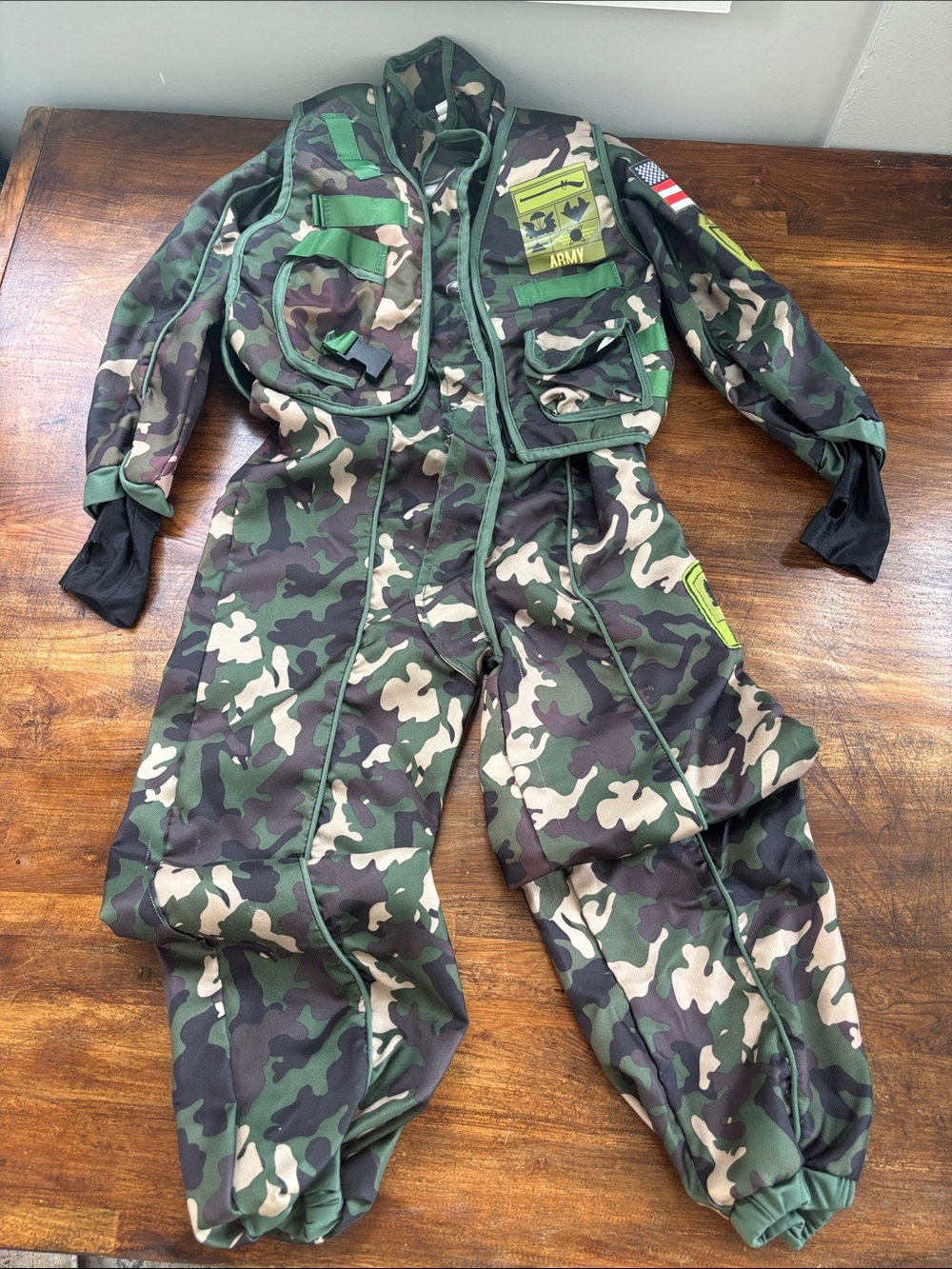 Kids Army Special Forces Soldier Costume Camouflage Jumpsuit with Vest (M)